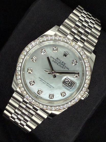 Rolex Datejust 36 Mother of Pearl ‘MOP’ Diamond Dial with Factory-Set Diamond Bezel Oystersteel Jubilee 126284RBR | 2025 | 36mm