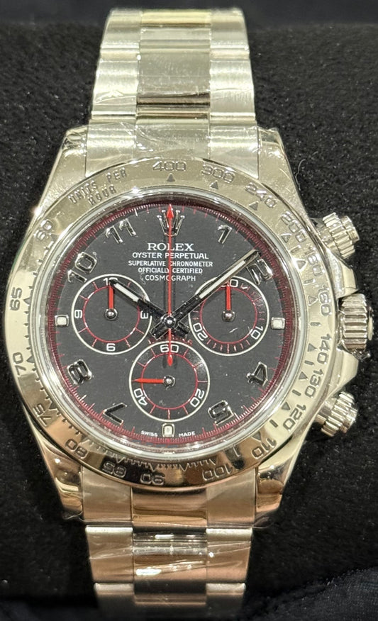 Rolex Daytona Cosmograph Black/Red Racing Arabic Dial White Gold 116509 front