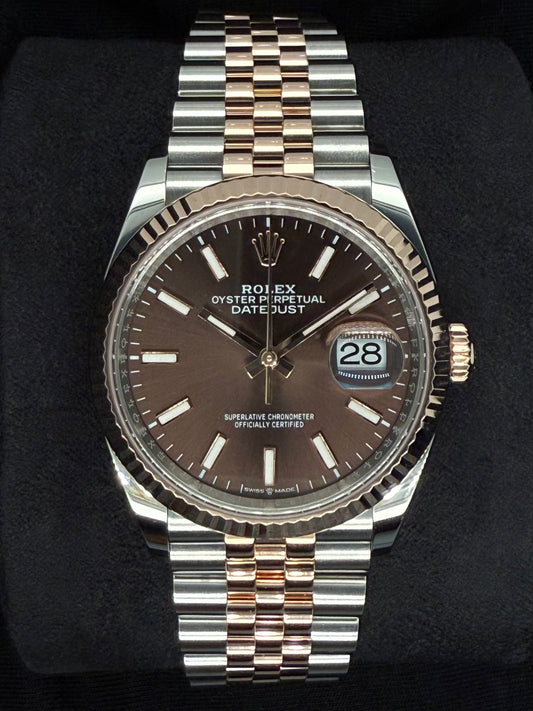 Rolex Datejust 36 Two Tone Rose Gold Chocolate ‘Sticks’ Dial 126231 | 2024 | 36mm