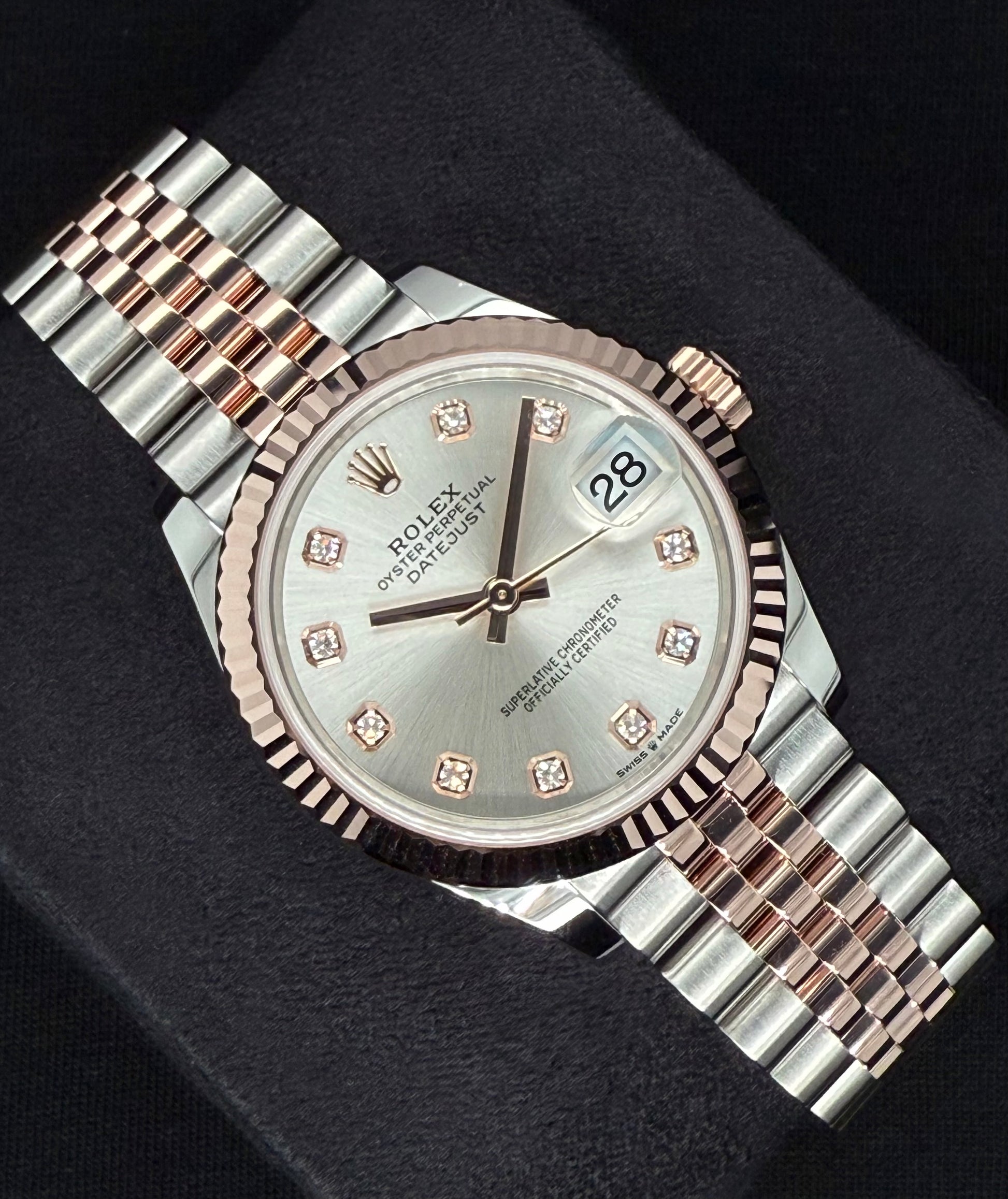 Rolex Datejust 31 Two Tone Everose Gold Silver Diamond Dial 278271 left