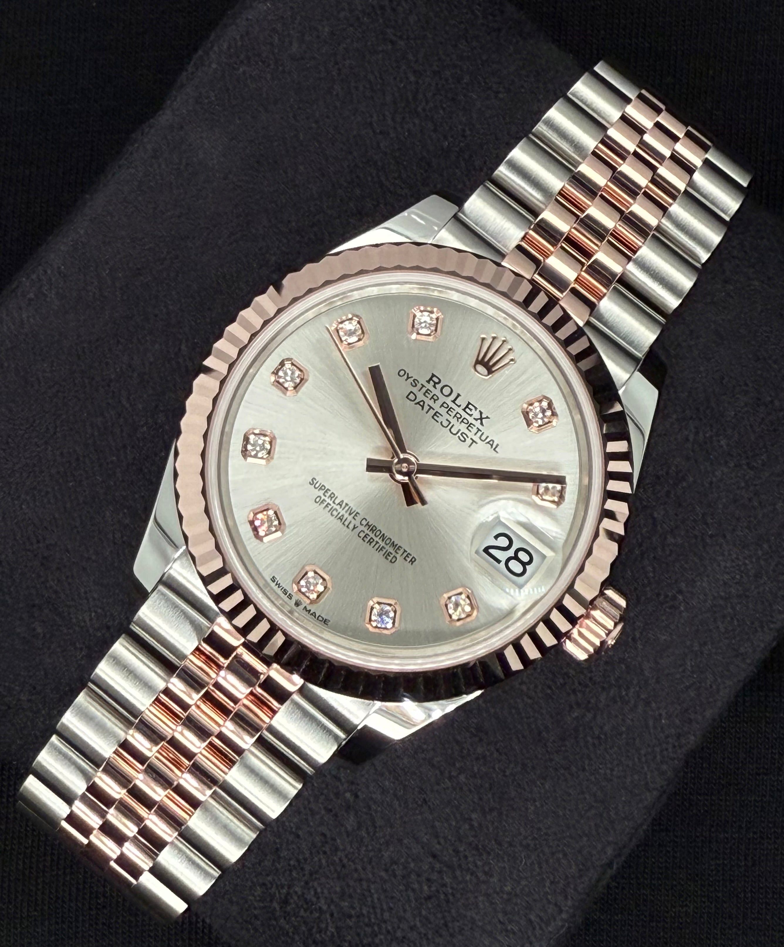 Rolex Datejust 31 Two Tone Everose Gold Silver Diamond Dial 278271