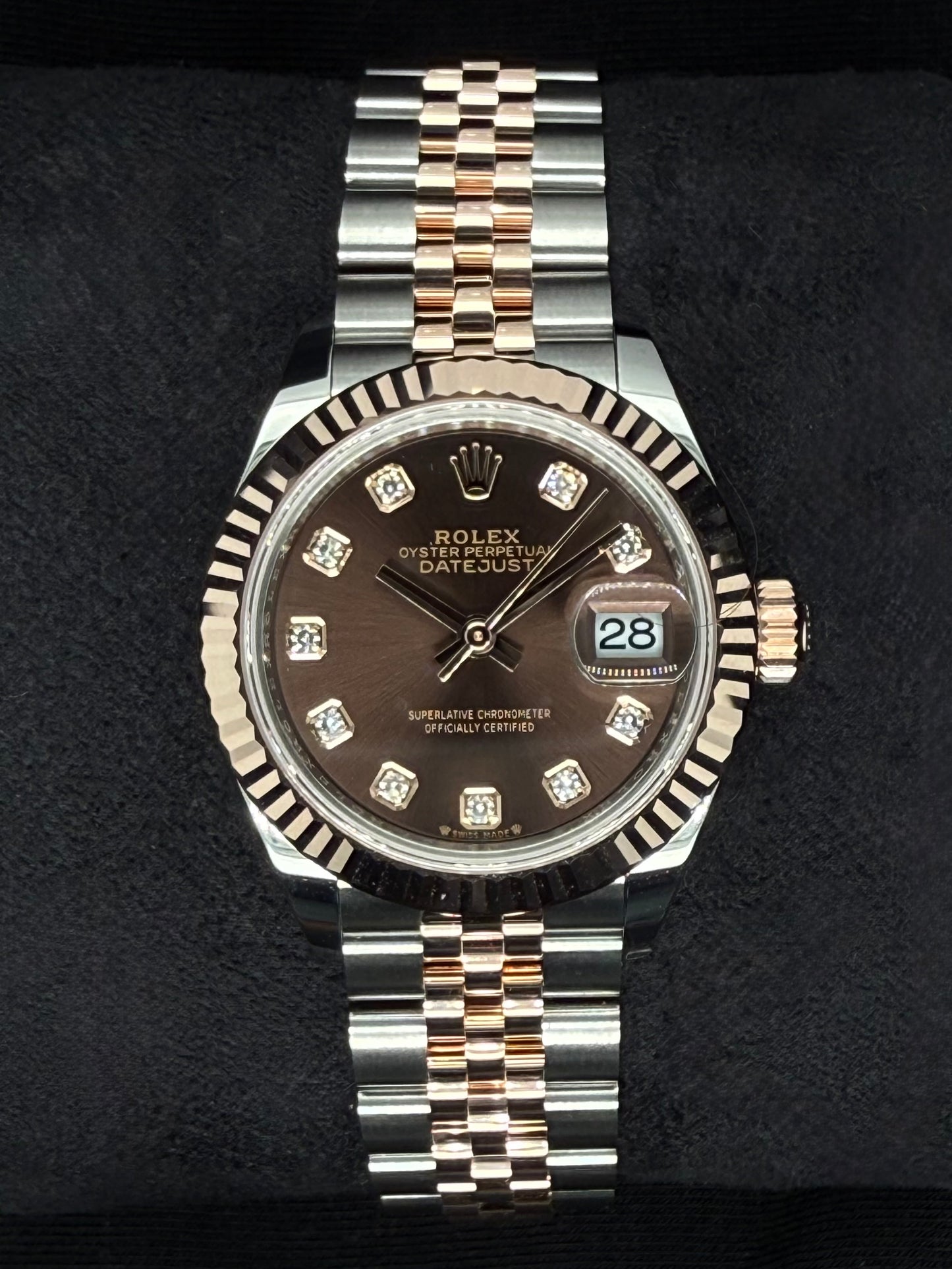 Rolex Datejust 28 Chocolate Diamond Dial Jubilee Two Tone Rose Gold 279171 | 2025 | 28mm