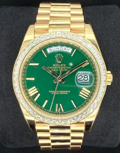 Rolex Day Date 40 18ct Yellow Gold ‘Money Green Dial’ Factory Diamond Bezel 228348TBR