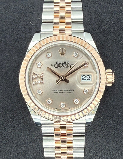 Rolex Datejust 28 Two Tone Everose Gold Pink Sundust Star Diamond Dial 279161 front