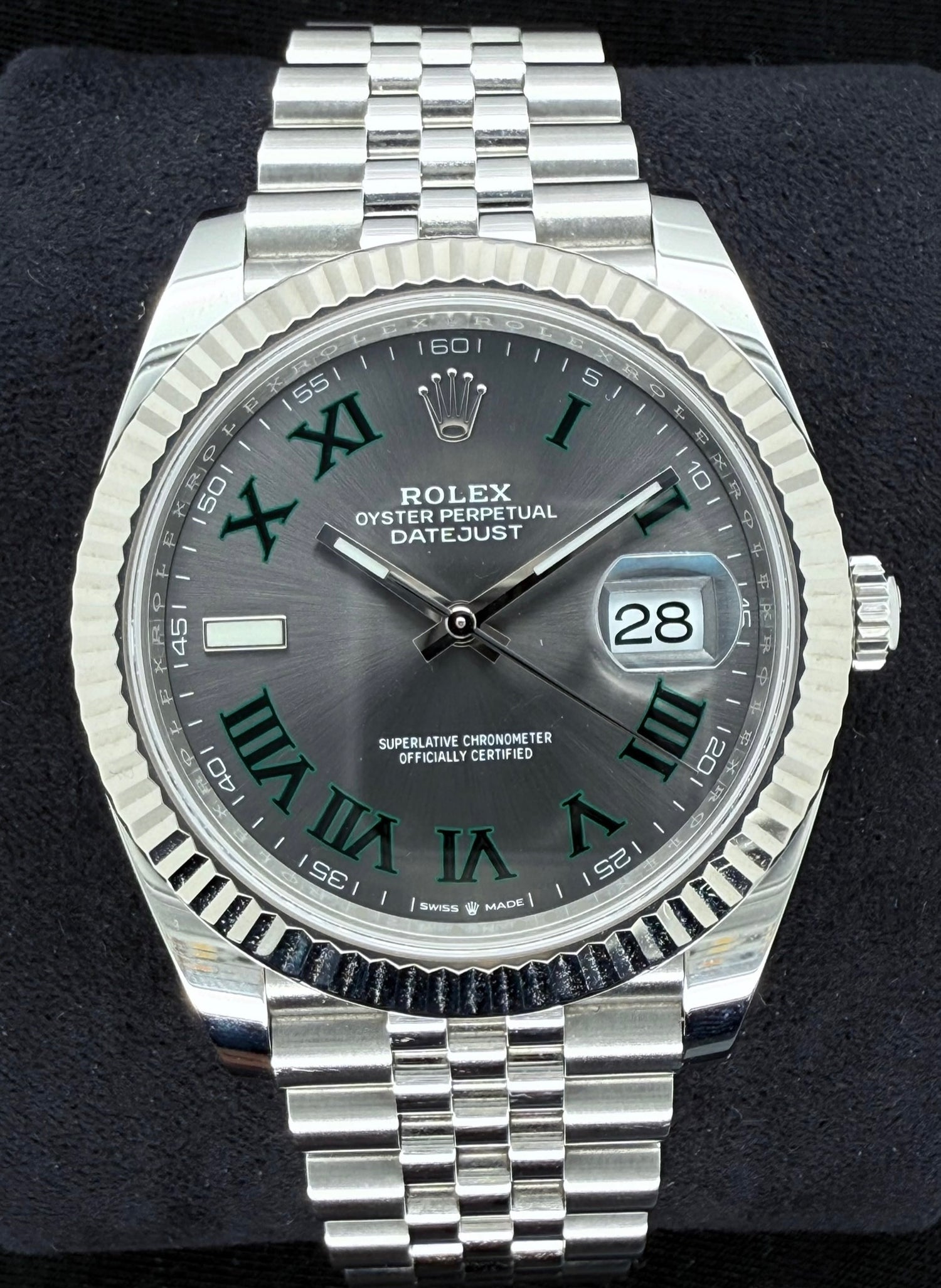 Rolex Datejust 41 Wimbledon Dial Fluted Bezel Jubilee Stainless Steel 126334 front
