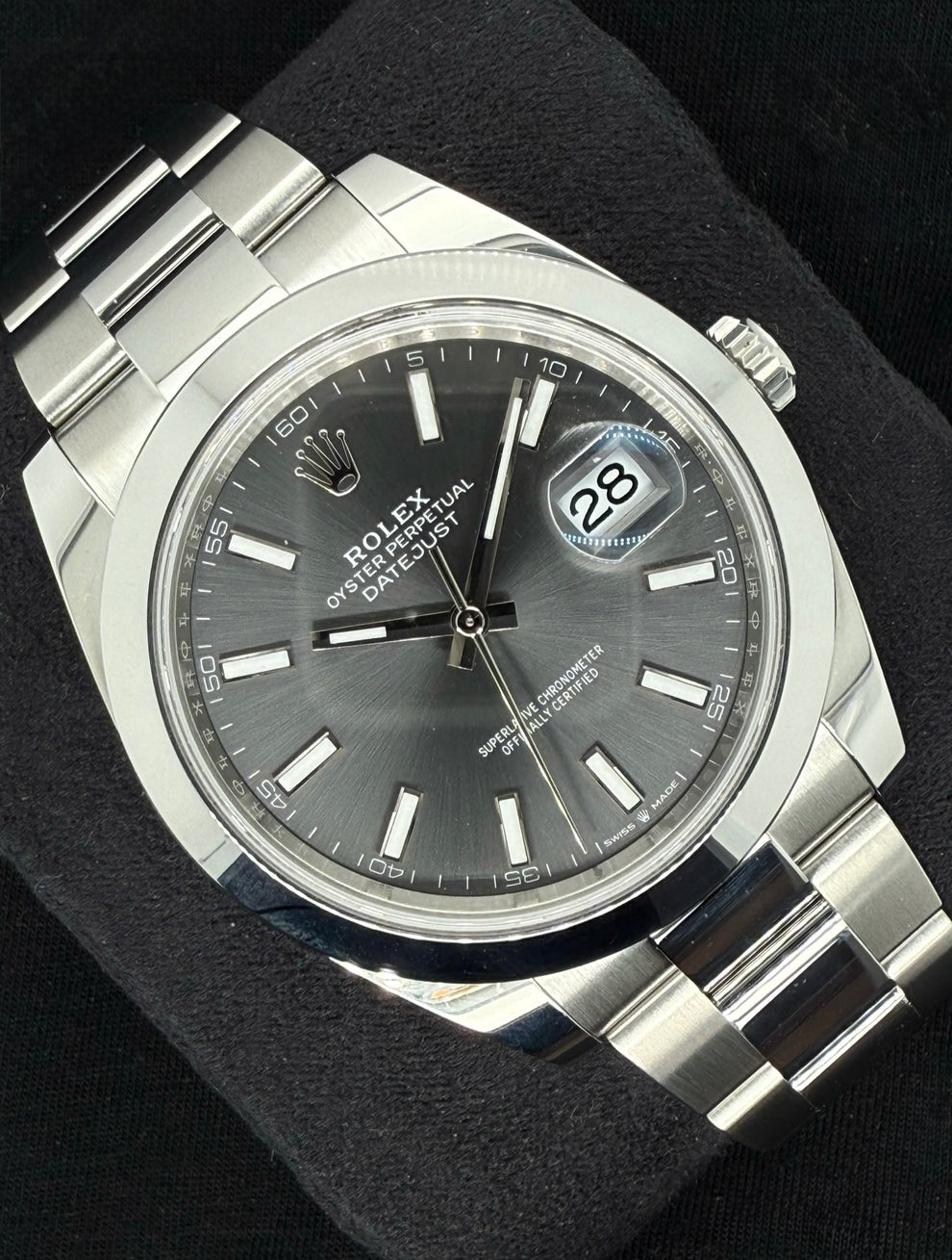 Rolex Datejust 41 Rhodium Grey 'Sticks' Smooth Bezel Oystersteel 12630 ...