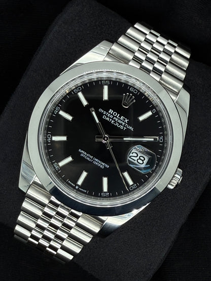 Rolex Datejust 41 Black ‘Sticks’ Dial Oystersteel Smooth Jubilee 126300 | 2023 | 41mm