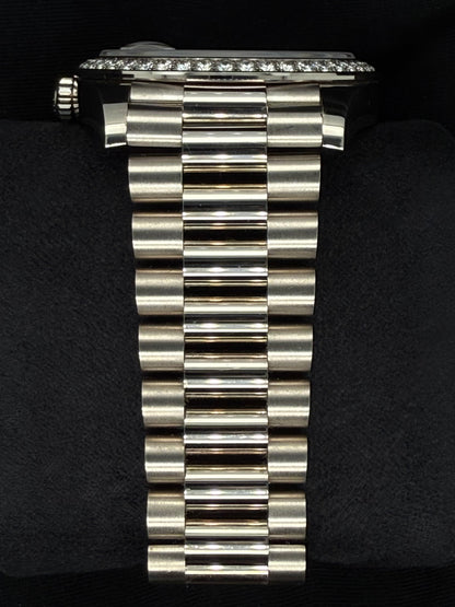 Rolex Day-Date 40 White Gold with Factory Set Diamond Pavé Dial with Baguette Diamonds and Sapphires and Diamond-Set Bezel 228349RBR bracelet