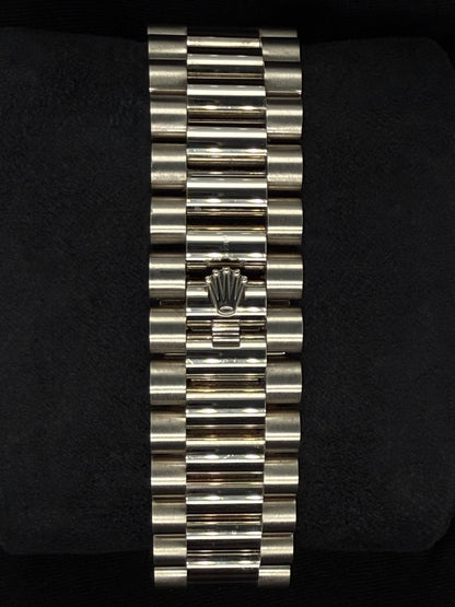 Rolex Day-Date 40 White Gold with Factory Set Diamond Pavé Dial with Baguette Diamonds and Sapphires and Diamond-Set Bezel 228349RBR clasp