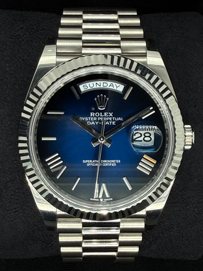 Rolex Day-Date 40 Ombré Blue Dial White Gold 228239 | 2025 | 40mm
