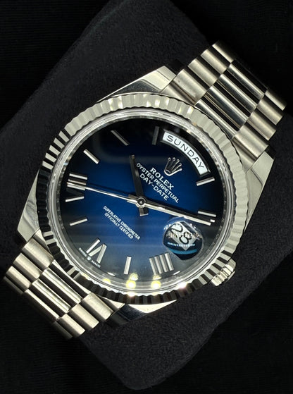 Rolex Day-Date 40 Ombré Blue Dial White Gold 228239 | 2025 | 40mm