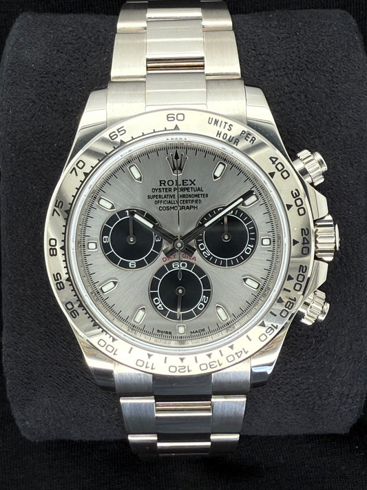 ROLEX DAYTONA GHOST COSMOGRAPH WHITE GOLD SILVER AND BLACK INDEX DIAL OYSTERSTEEL 126509 Front