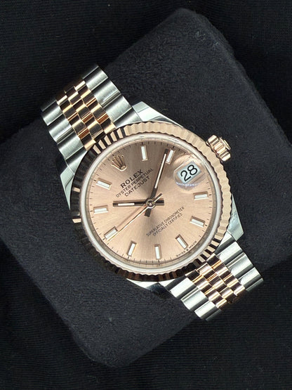 Rolex Datejust 31 Sundust Pink ‘Sticks’ Dial Jubilee Two Tone Rose Gold 278271 left