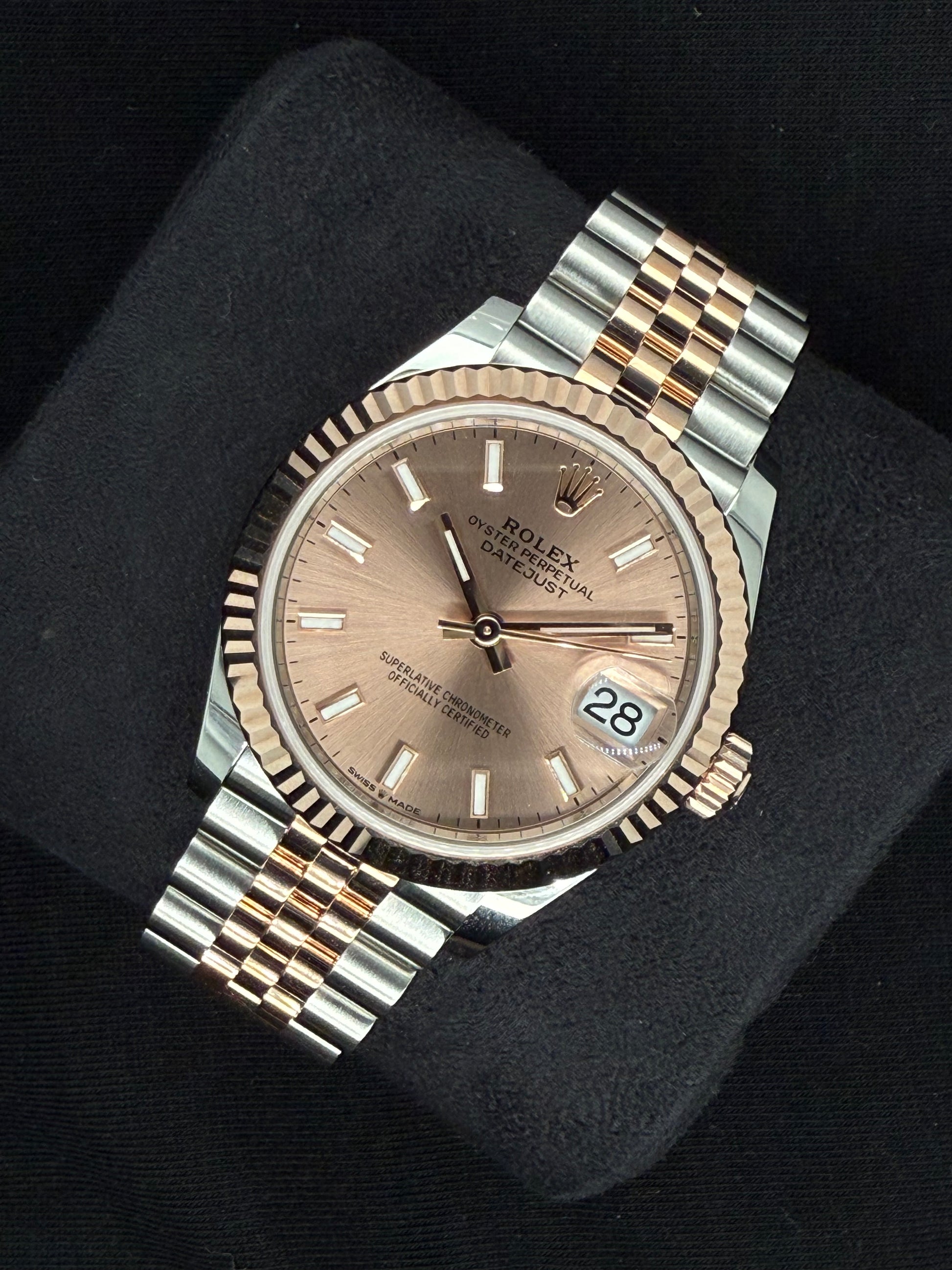 Rolex Datejust 31 Sundust Pink ‘Sticks’ Dial Jubilee Two Tone Rose Gold 278271 right