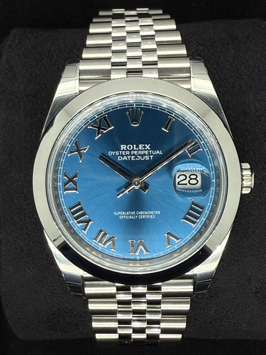 Rolex Datejust 41 Azzurro Blue Roman Dial Fluted Jubilee 126300