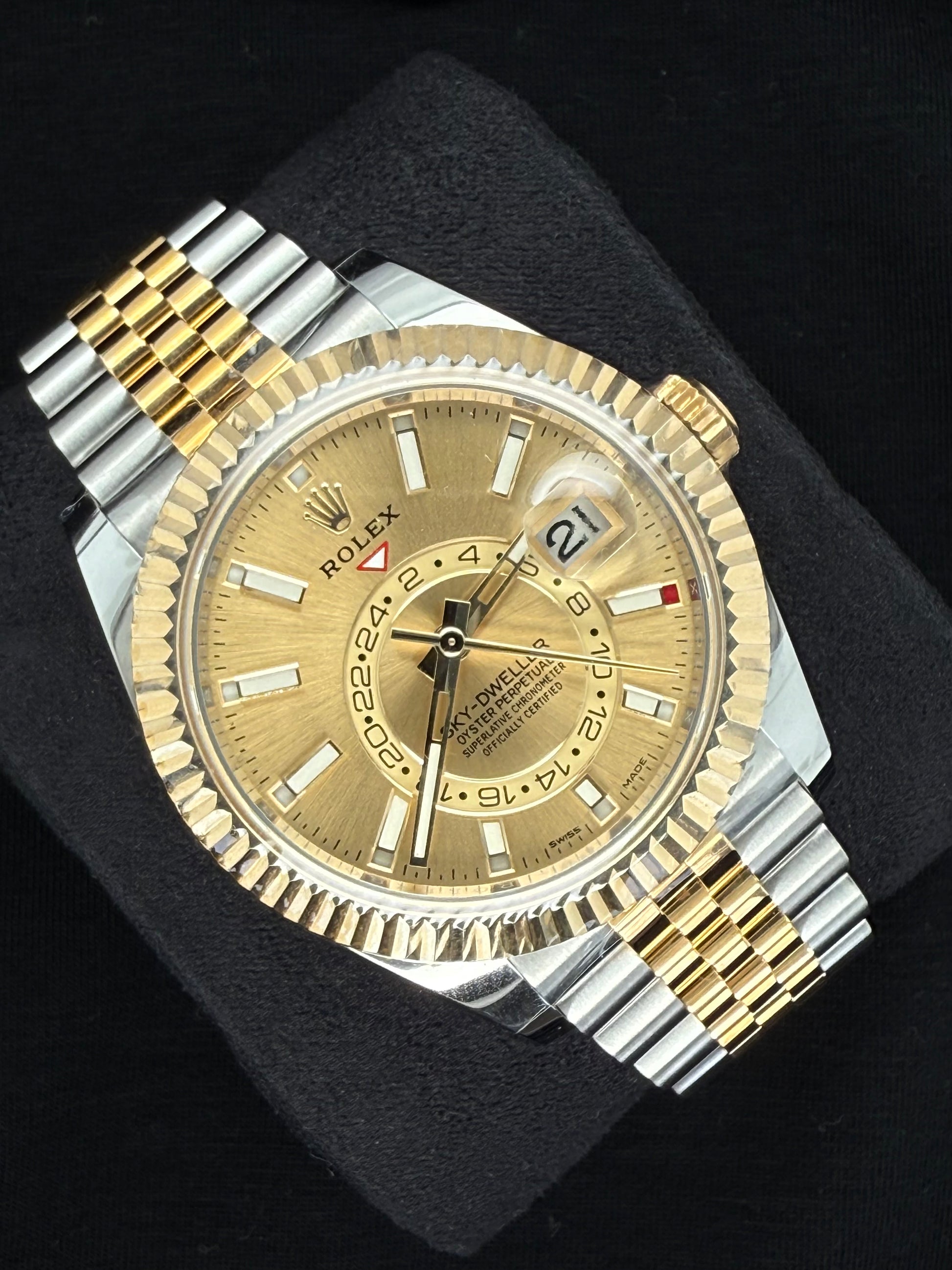 Rolex Sky-Dweller Two Tone Yellow Gold Champagne Dial 326933 Left