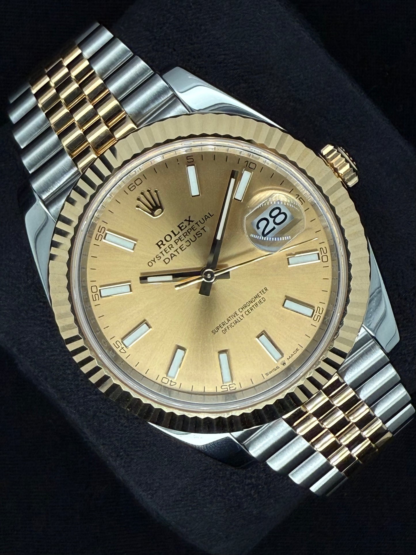 Rolex Datejust 41 Two Tone Yellow Gold Champagne ‘Sticks’ Dial 126333 left