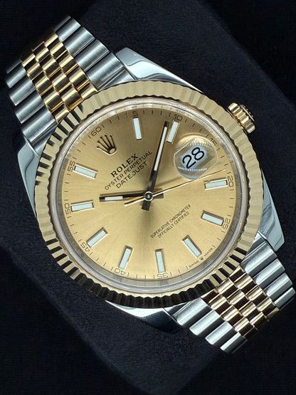 Rolex Datejust 41 Two Tone Yellow Gold Champagne ‘Sticks’ Dial 126333 left