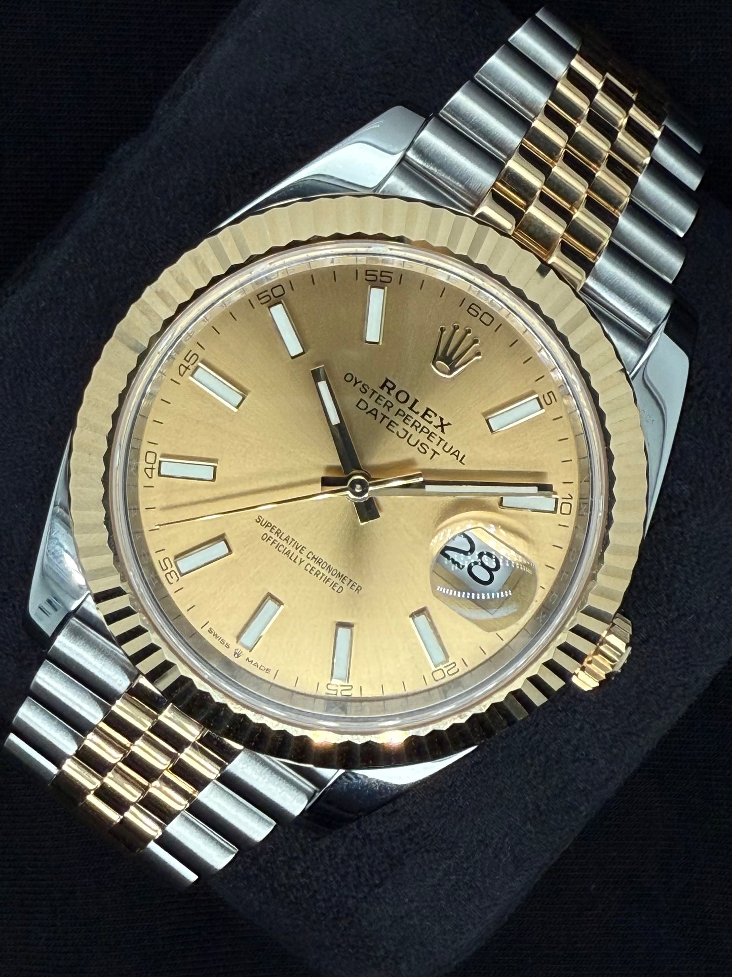 Rolex Datejust 41 Two Tone Yellow Gold Champagne ‘Sticks’ Dial 126333 right