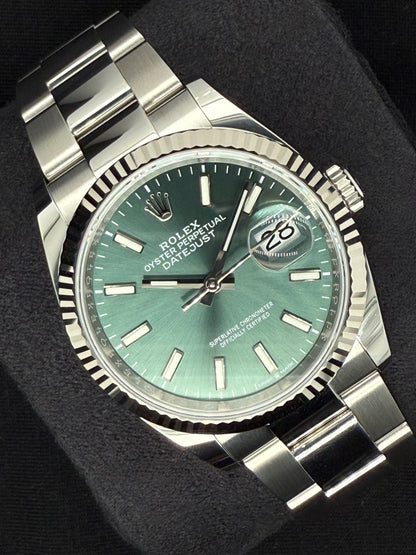 Rolex Datejust 36 Mint Green Dial Fluted Oystersteel 126234 left