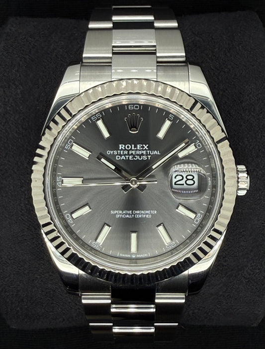 Rolex Datejust 41 Rhodium Grey Dial Fluted Steel 126334