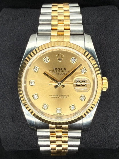Rolex Datejust 36 Two-Tone Yellow Gold Champagne Diamond Dial 116233