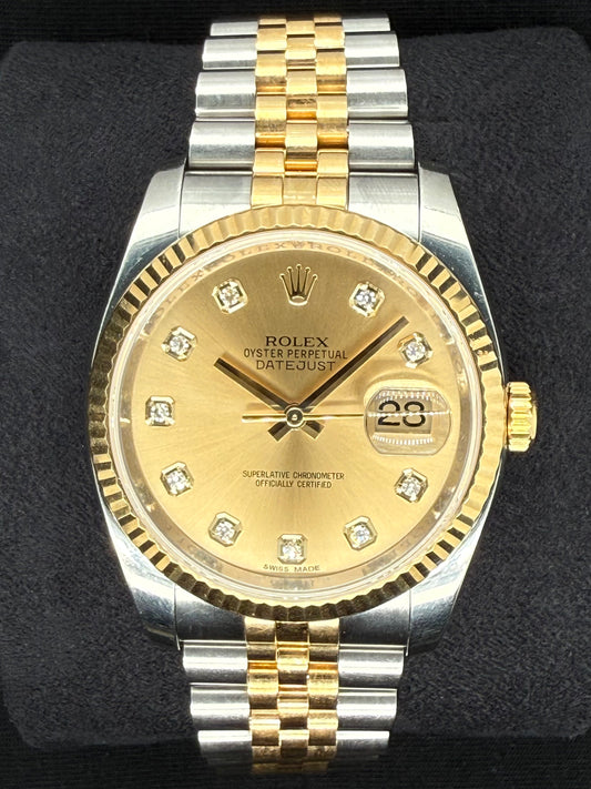 Rolex Datejust 36 Two-Tone Yellow Gold Champagne Diamond Dial 116233