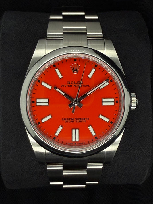 Rolex Oyster Perpetual 41 Coral Red Dial Oyster Bracelet 124300 | 2021 | 41mm