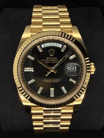 Rolex Day-Date 40 Yellow Gold Black Baguette Diamond Dial 228238 | 2022 | 40mm