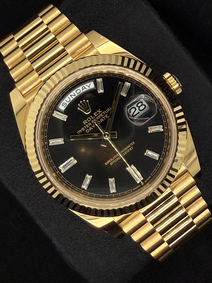 Rolex Day-Date 40 Yellow Gold Black Baguette Diamond Dial 228238 | 2022 | 40mm