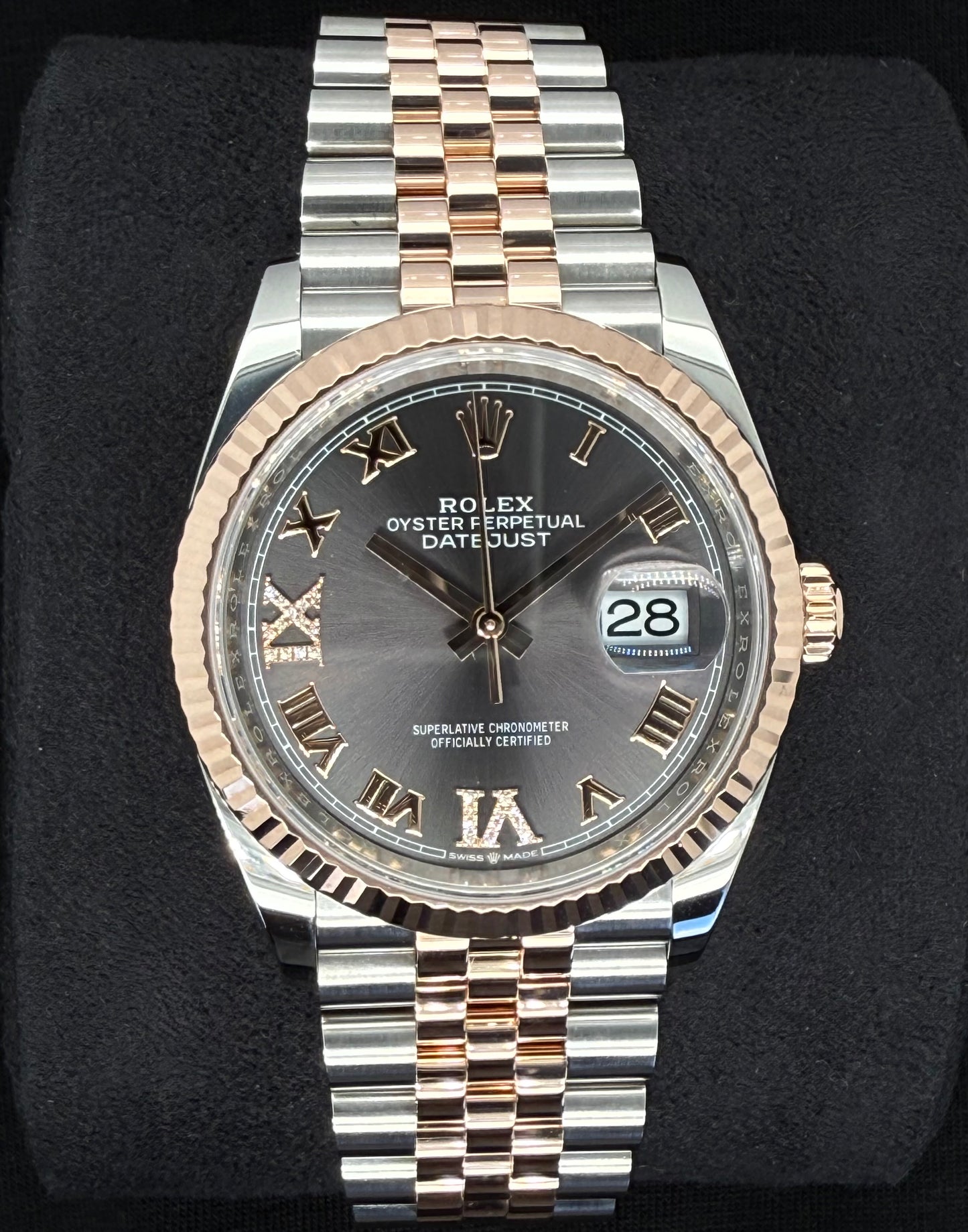 Rolex Datejust 36 Two Tone Rose Gold Slate Roman Diamond Dial 126231