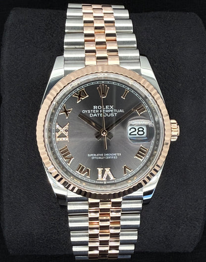 Rolex Datejust 36 Two Tone Rose Gold Slate Roman Diamond Dial 126231