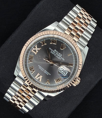 Rolex Datejust 36 Two Tone Rose Gold Slate Roman Diamond Dial 126231 Right