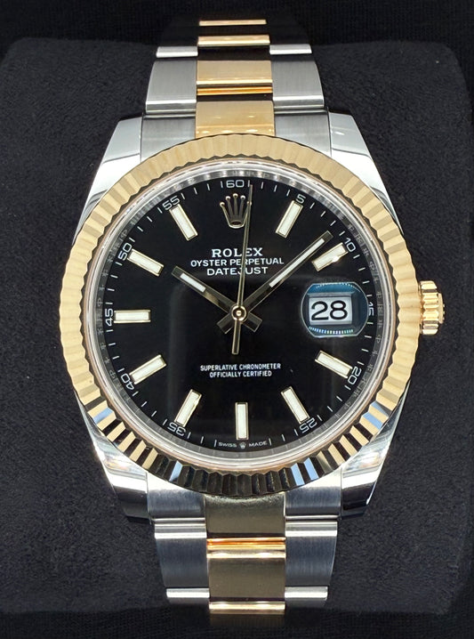 Rolex Datejust 41 Two Tone Yellow Gold with Black 'Sticks' Dial 126333