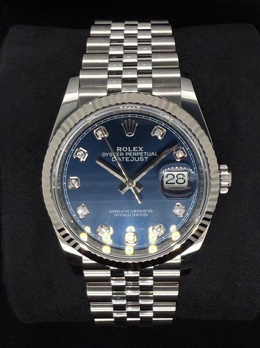 Rolex Datejust 36 Blue Diamond Dial Fluted Jubilee 126234 | 2025 | 36mm