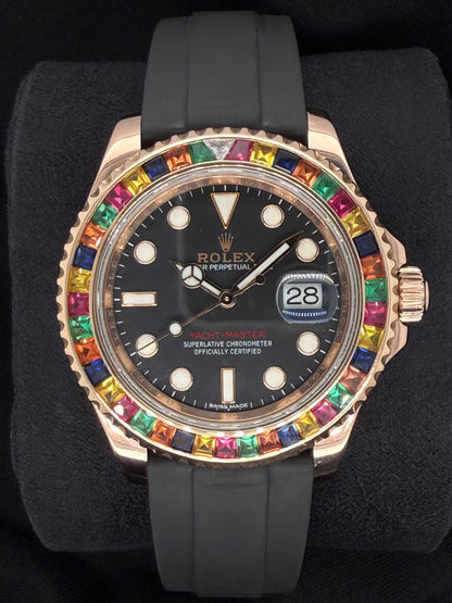 Rolex Yacht-Master 40 Black Dial Everose Gold Oysterflex After-Market Bezel 116655 | 2019 | 40mm