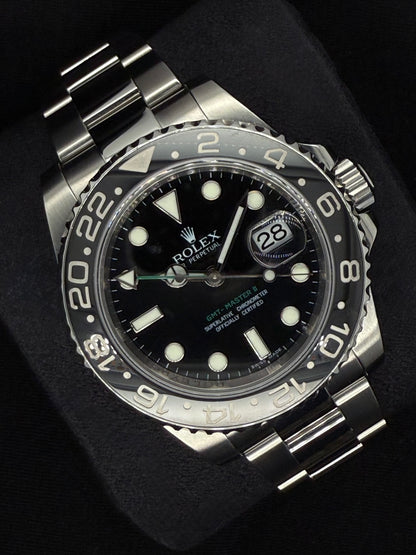 Rolex GMT-Master II Black Dial Green Arrow Hand 116710LN left