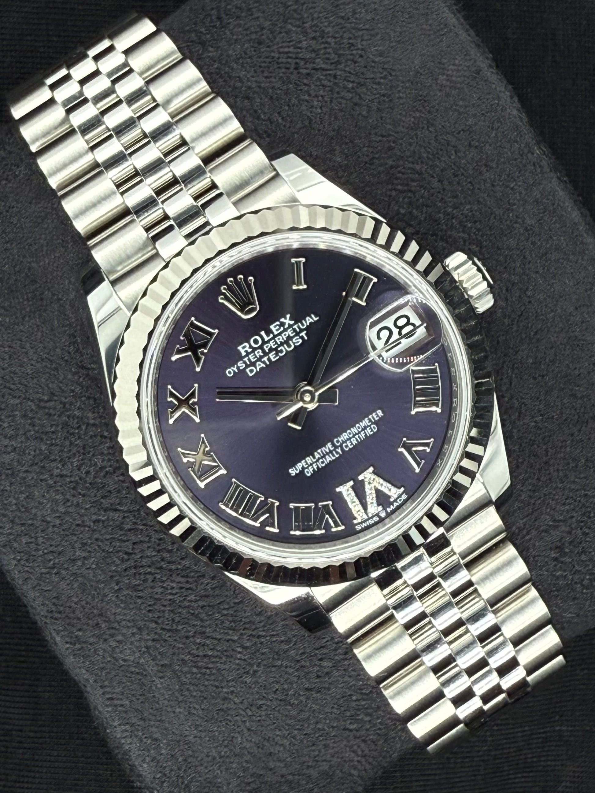 Rolex Datejust 31 Aubergine ‘Purple’ Roman Diamond Dial Jubilee 278274 left