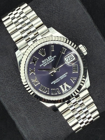Rolex Datejust 31 Aubergine ‘Purple’ Roman Diamond Dial Jubilee 278274 left