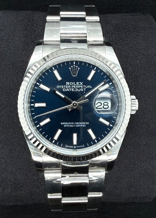 Rolex Datejust 36 Blue 'Sticks' Index Dial Fluted Oystersteel