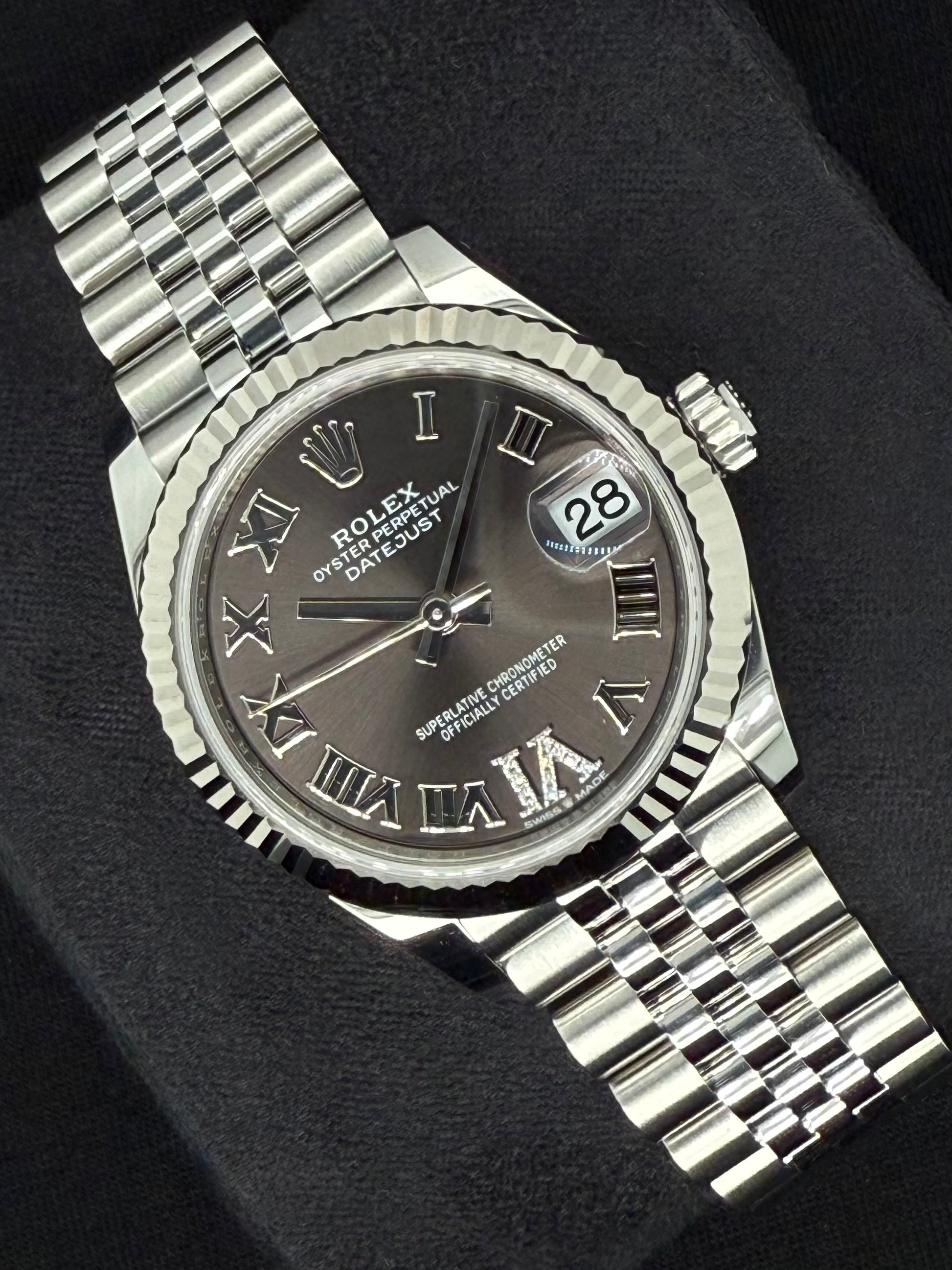 Rolex Datejust 31 Dark Grey Roman Diamond Dial Jubilee 278274 left