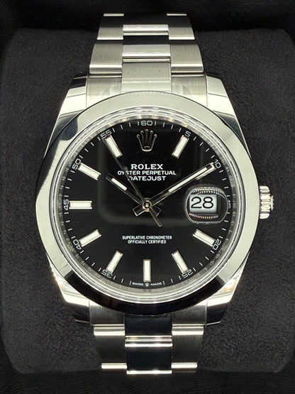 Rolex Datejust 41 Black 'Sticks' Oystersteel Smooth 126300 | 2025 | 41mm
