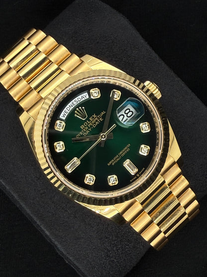 Rolex Day-Date 36 Ombré Green Diamond Dial Yellow Gold 128238 | 2023 | 36mm