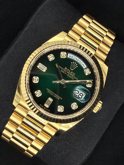 Rolex Day-Date 36 Ombré Green Diamond Dial Yellow Gold 128238 | 2023 | 36mm