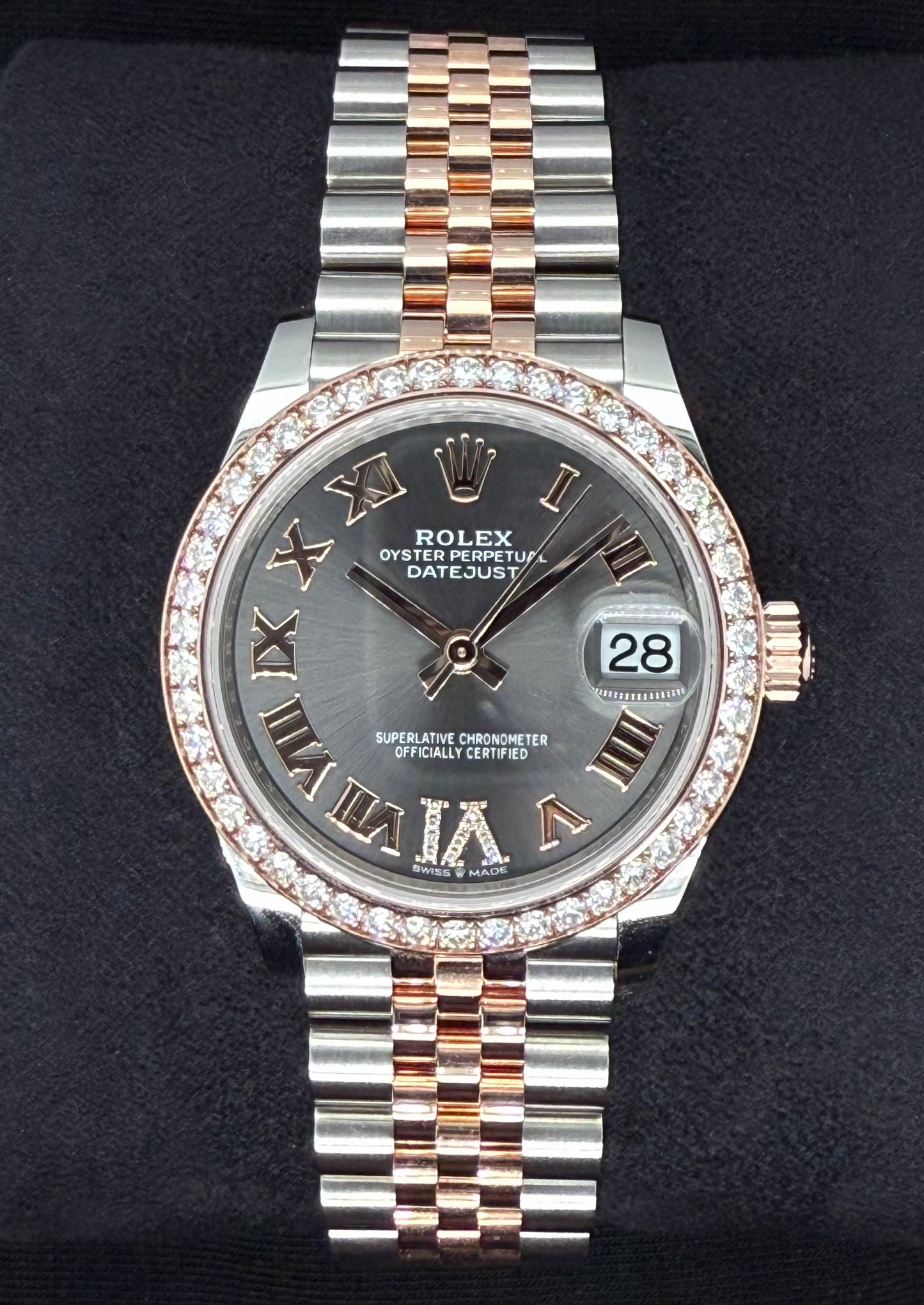 Rolex Datejust 31 Slate Roman Diamond Dial with Factory-Set Diamond Bezel 278381RBR