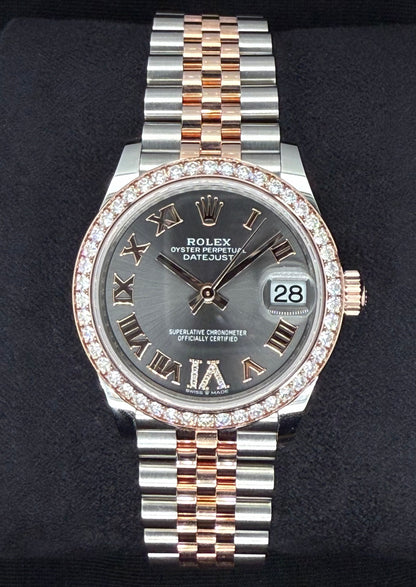 Rolex Datejust 31 Slate Roman Diamond Dial with Factory-Set Diamond Bezel 278381RBR