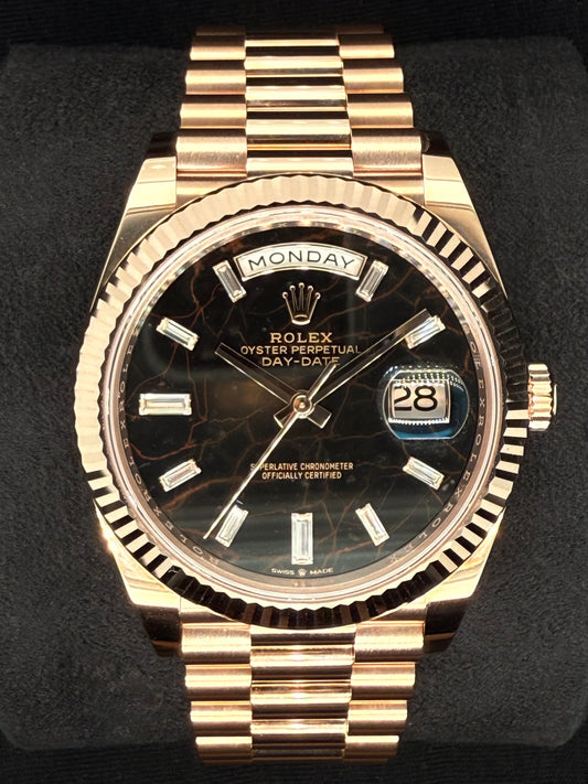 Rolex Day-Date 40 Everose Gold Watch Eisenkiesel Diamond Baguette Dial 228235 | 2022 | 40mm