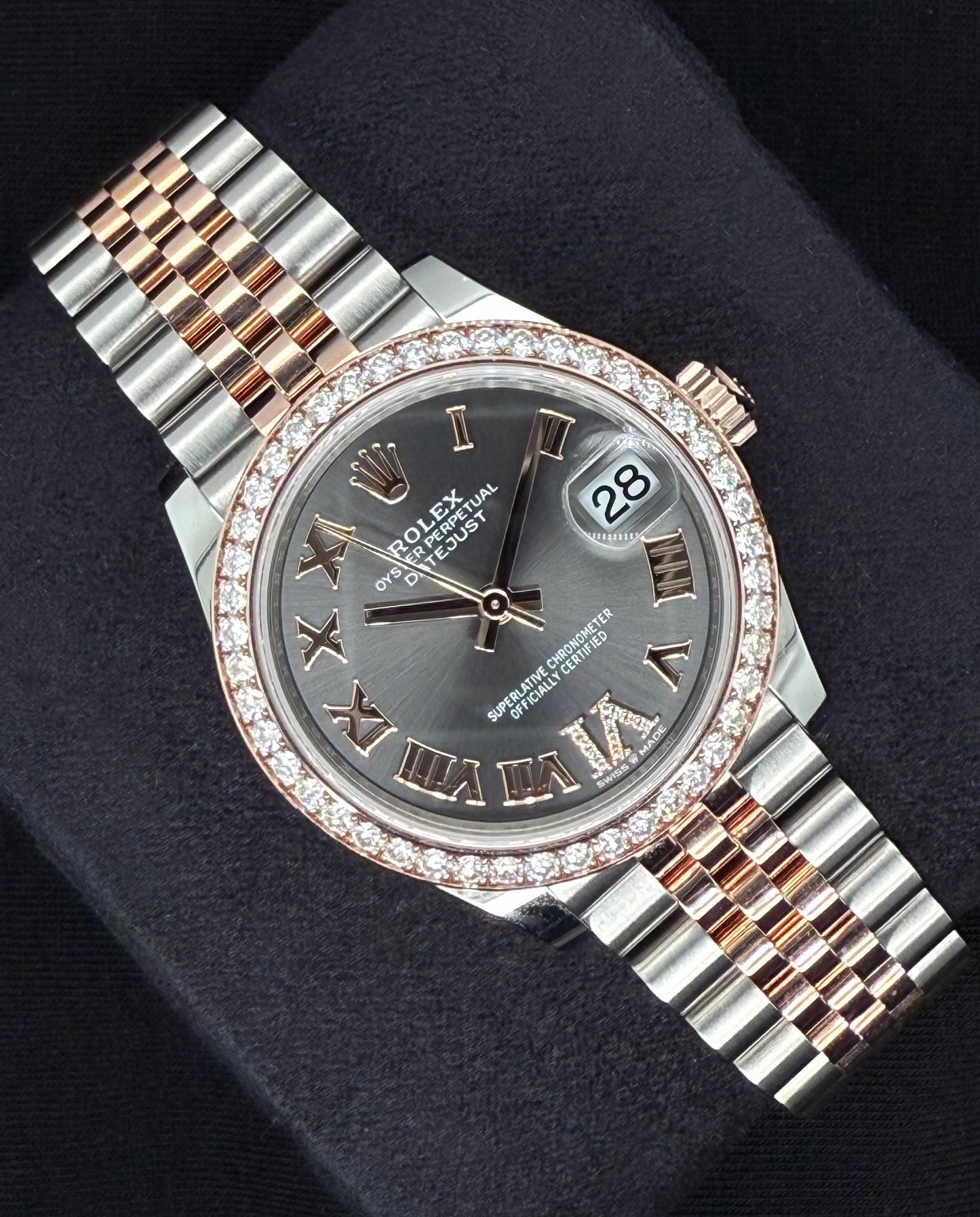 Rolex Datejust 31 Slate Roman Diamond Dial with Factory-Set Diamond Bezel 278381RBR left