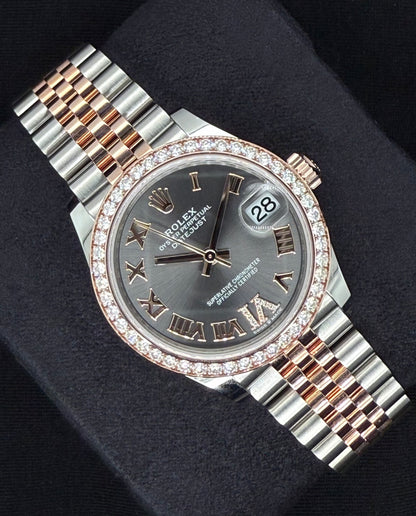 Rolex Datejust 31 Slate Roman Diamond Dial with Factory-Set Diamond Bezel 278381RBR left