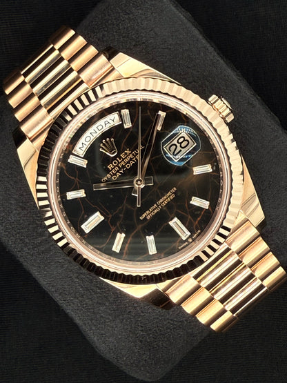 Rolex Day-Date 40 Everose Gold Watch Eisenkiesel Diamond Baguette Dial 228235 | 2022 | 40mm